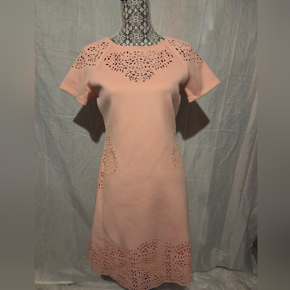 Tahari Laser-Cut Short-Sleeve Dress